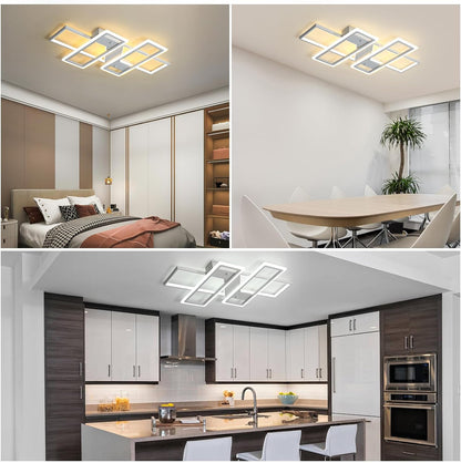 Dimmable Ceiling Light for Living Room,4 Squares Modern LED Ceiling Lamp with Remote Control,80W Acrylic Flush Mount Ceiling Light Fixture for Dining Room Bedroom Kitchen(White)
